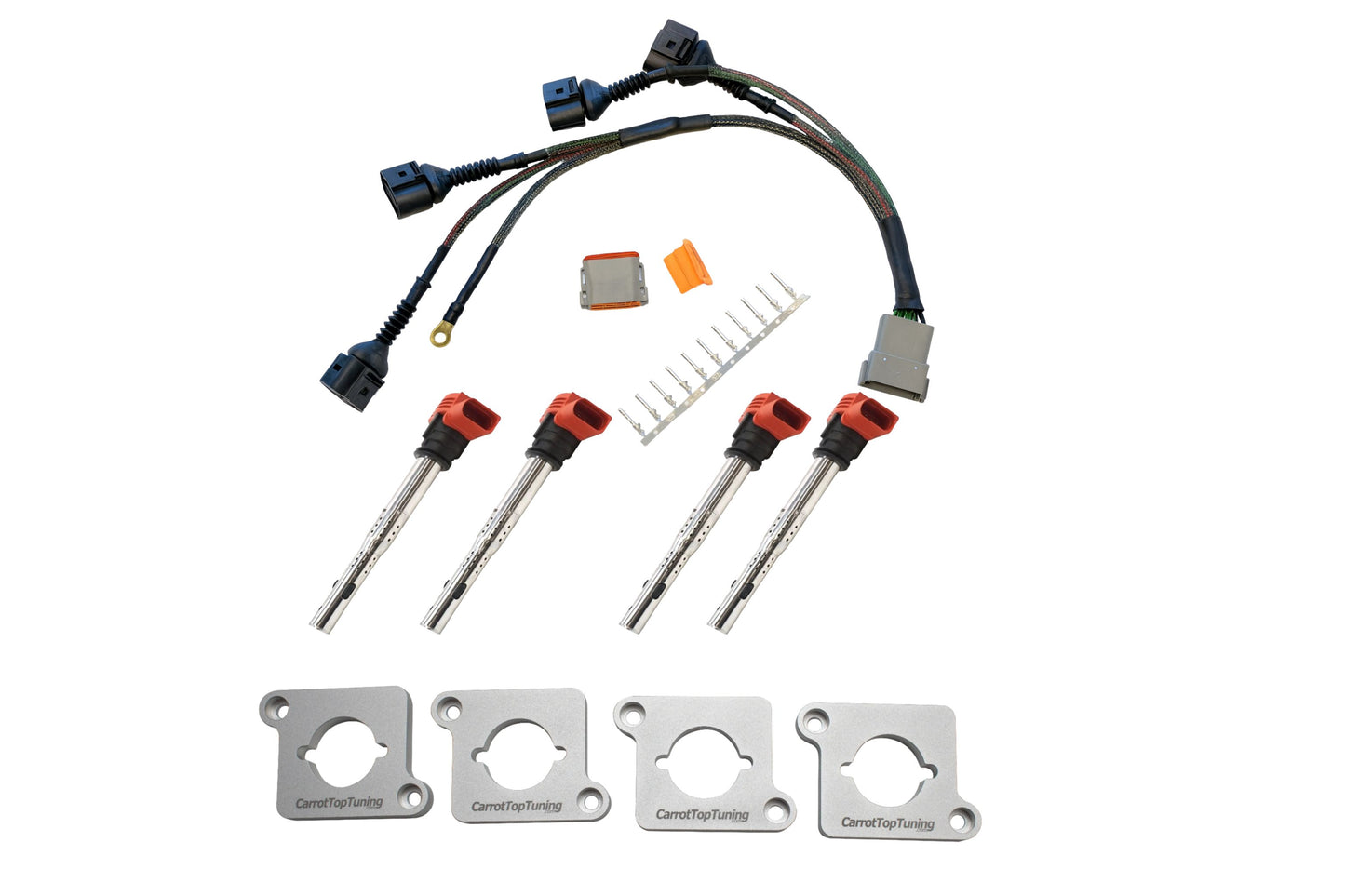 Audi VW 1.8T to 2.0T FSI Coil Conversion Harness Kit – ICM Delete with Billet Adapter Plates (A4, Golf, Jetta, Passat)