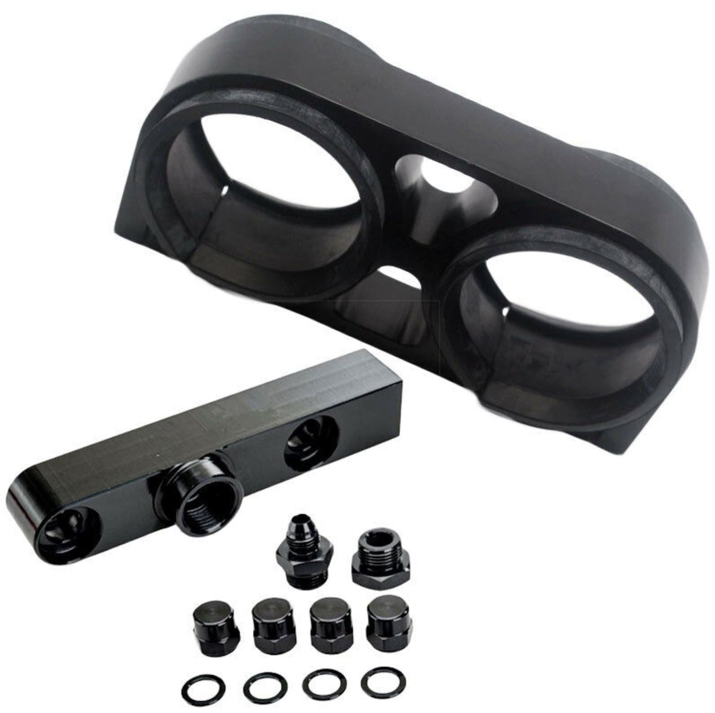 Billet Twin Dual Bosch 044 380lph AEM Fuel Pump Outlet Manifold Mounting Bracket