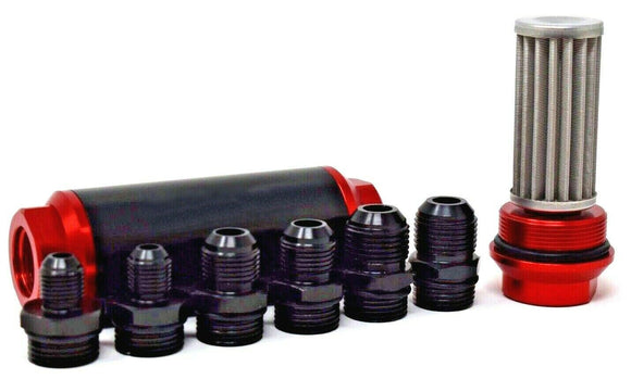 Universal Racing In-Line Fuel Filter With AN 6 8 10 Fittings Adapter 50 Micron