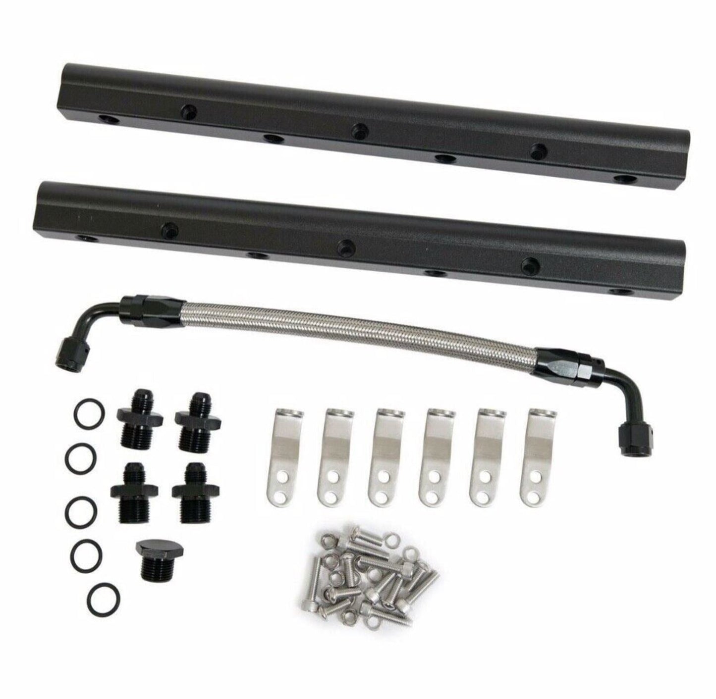 Billet Fuel Rail Kit for Aftermarket LS Intake Manifolds, Black Anodized, 6AN, Includes Hardware