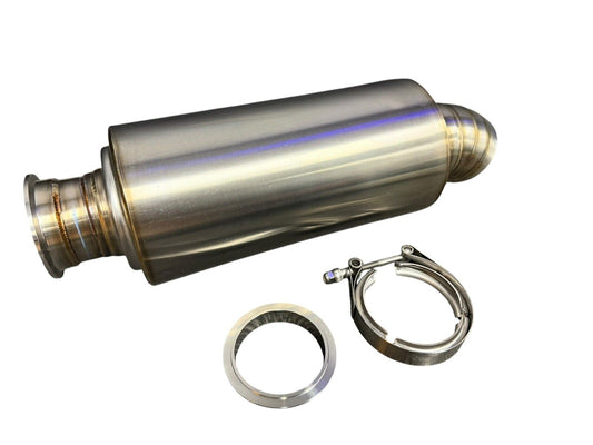 3" Vband Clamp Inlet Turn Down Pie Cut Dolphin Muffler Brushed Stainless Steel