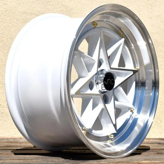 JNC025 White Machined Face Gold Rivets JNC Wheels