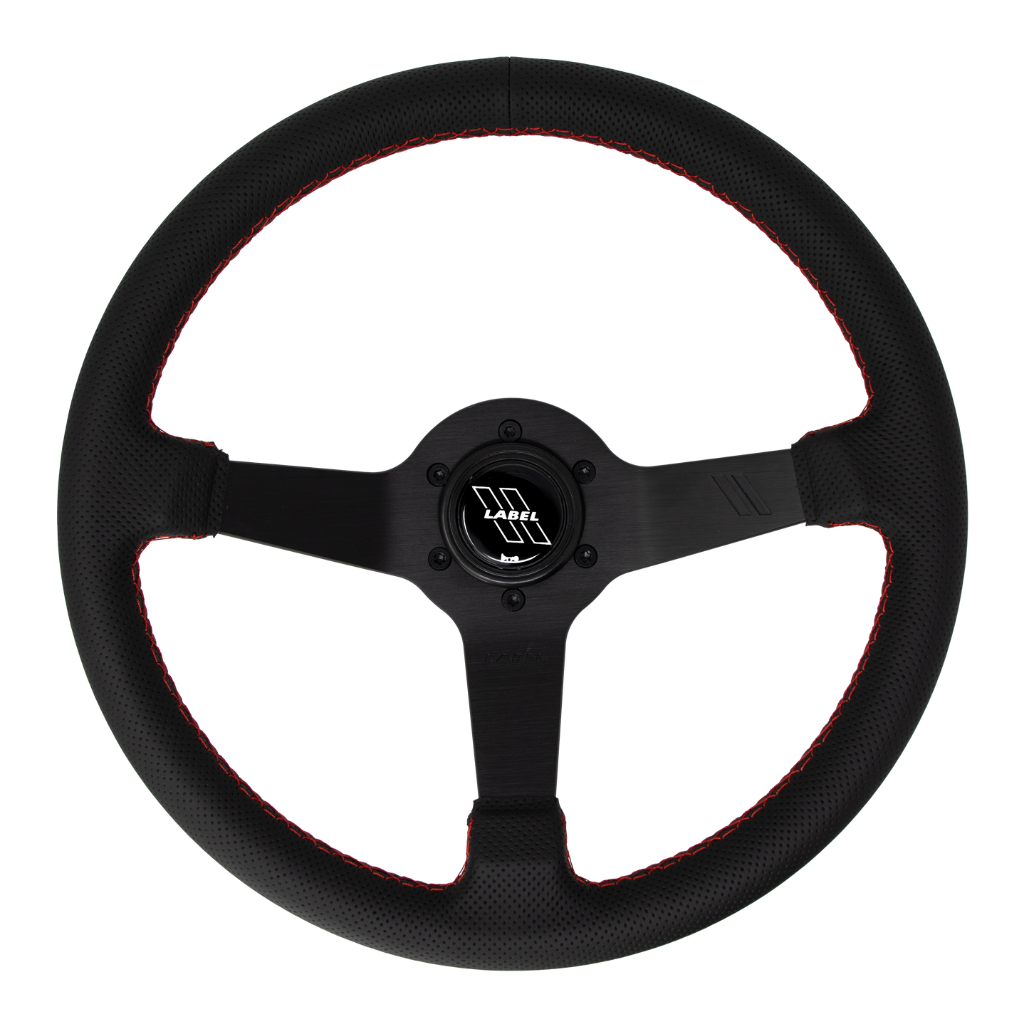 The Classic Black Perforated Leather Steering Wheel with Black Spoke and Red Stitch
