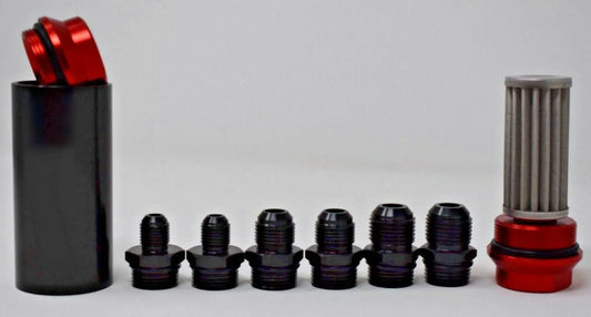 Universal Racing In-Line Fuel Filter With AN 6 8 10 Fittings Adapter 50 Micron JSR-DRP