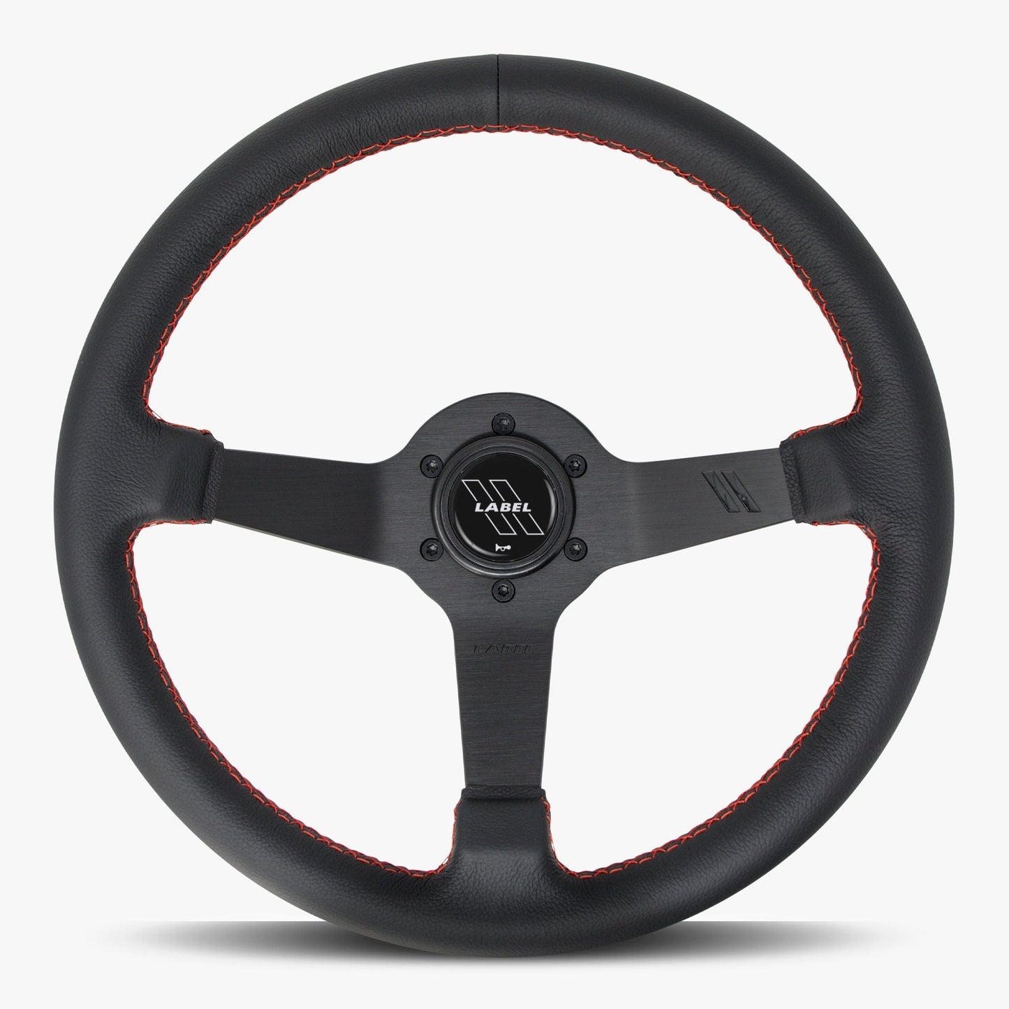 The Classic Black Leather Steering Wheel with Black Spoke and Red Stitch
