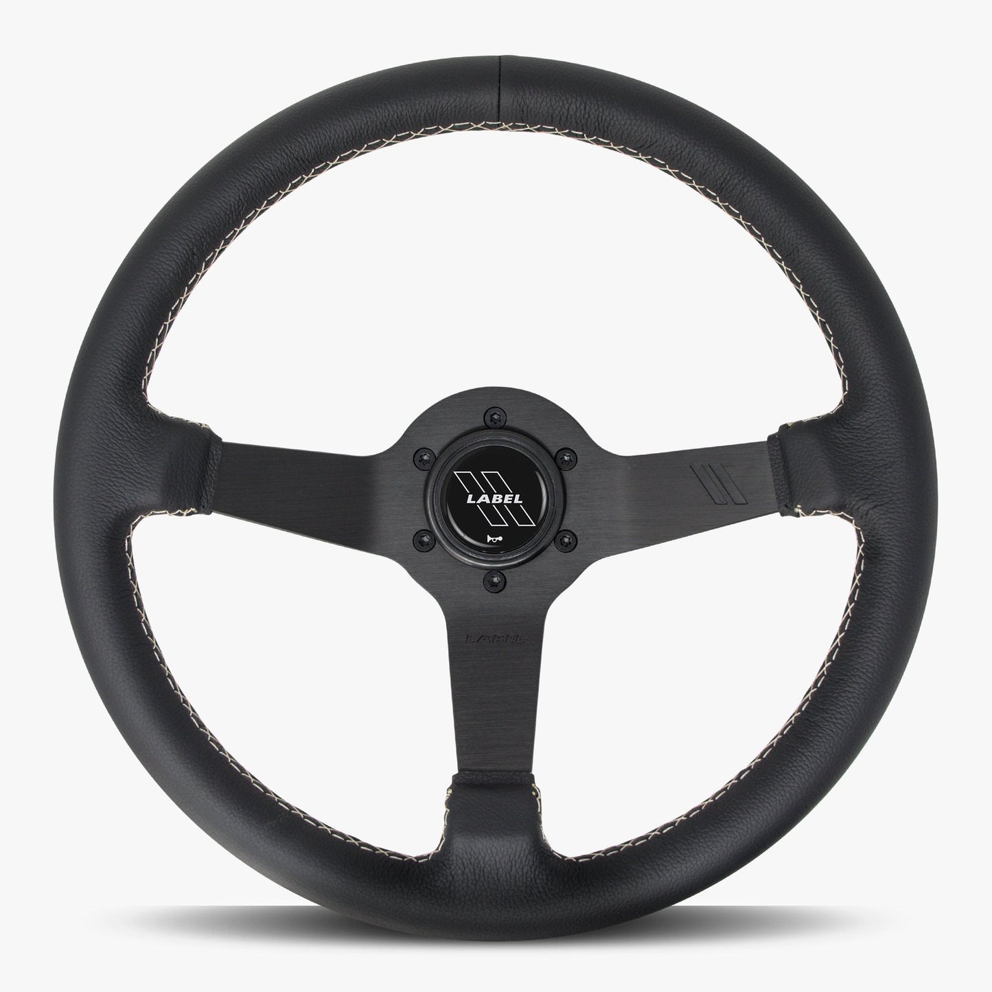 The Classic Black Leather Steering Wheel with Black Spoke and White Stitch