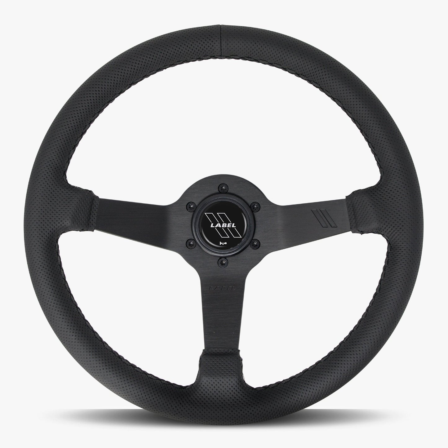 The Classic Black Perforated Leather Steering Wheel with Black Spoke and Black Stitch