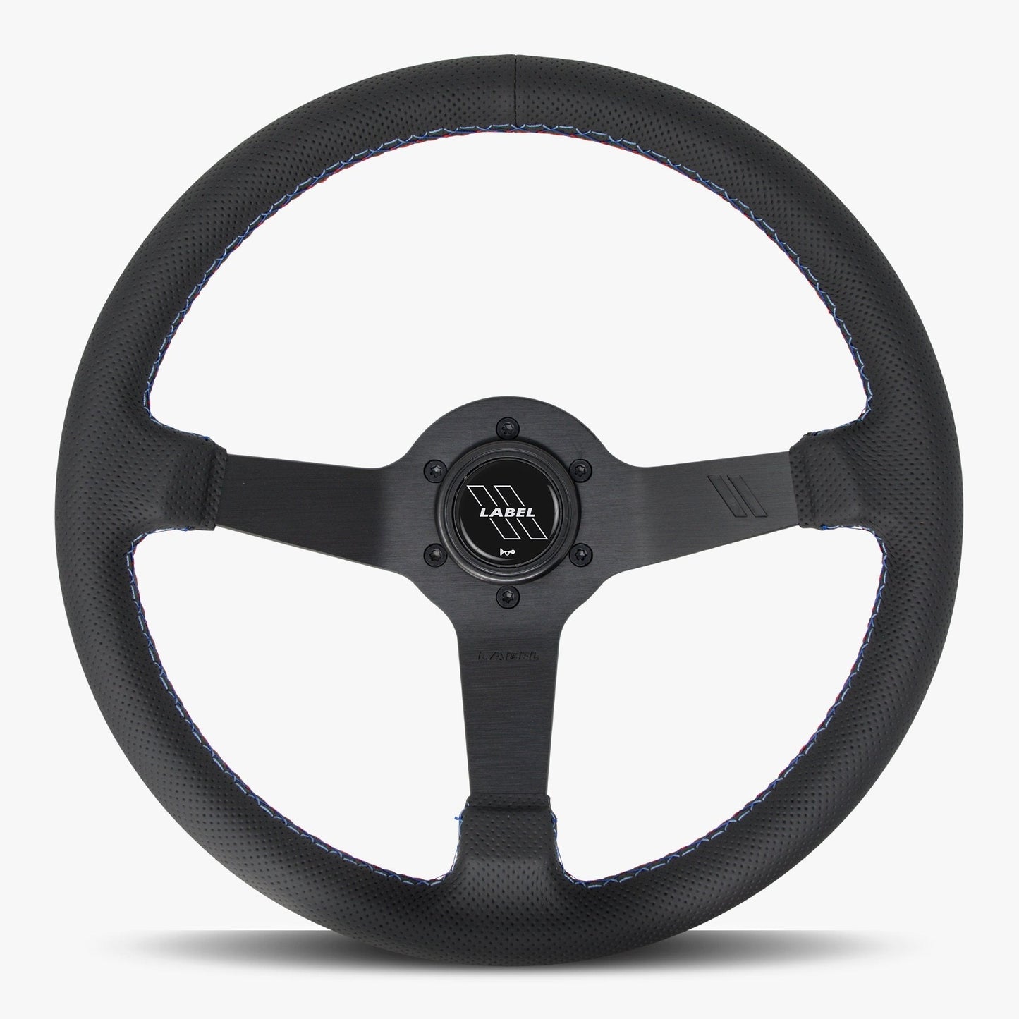 The Classic Black Perforated Leather Steering Wheel with Black Spoke and Bavarian Stitch