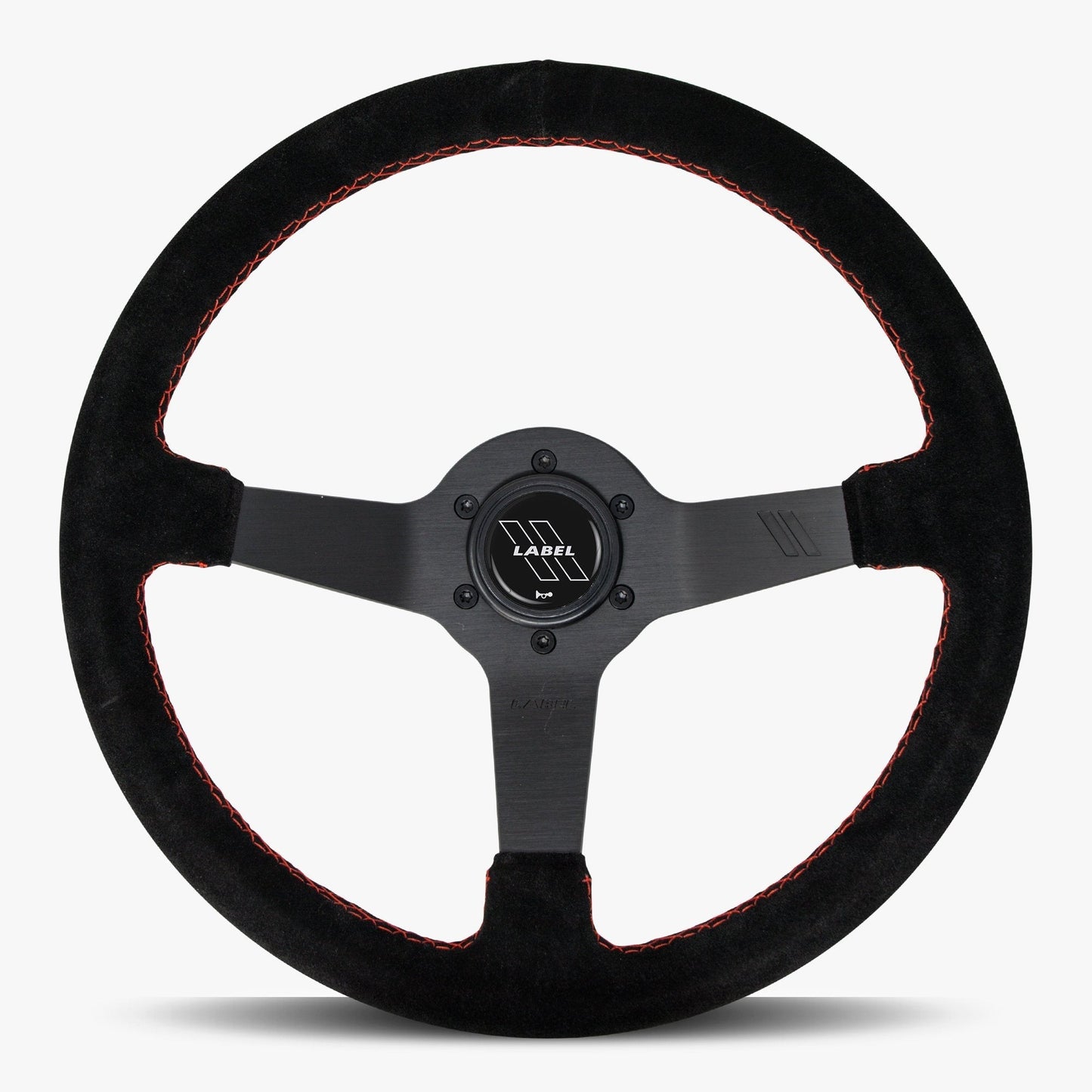 The Classic Black Alcantara Suede Steering Wheel with Black Spoke and Red Stitch