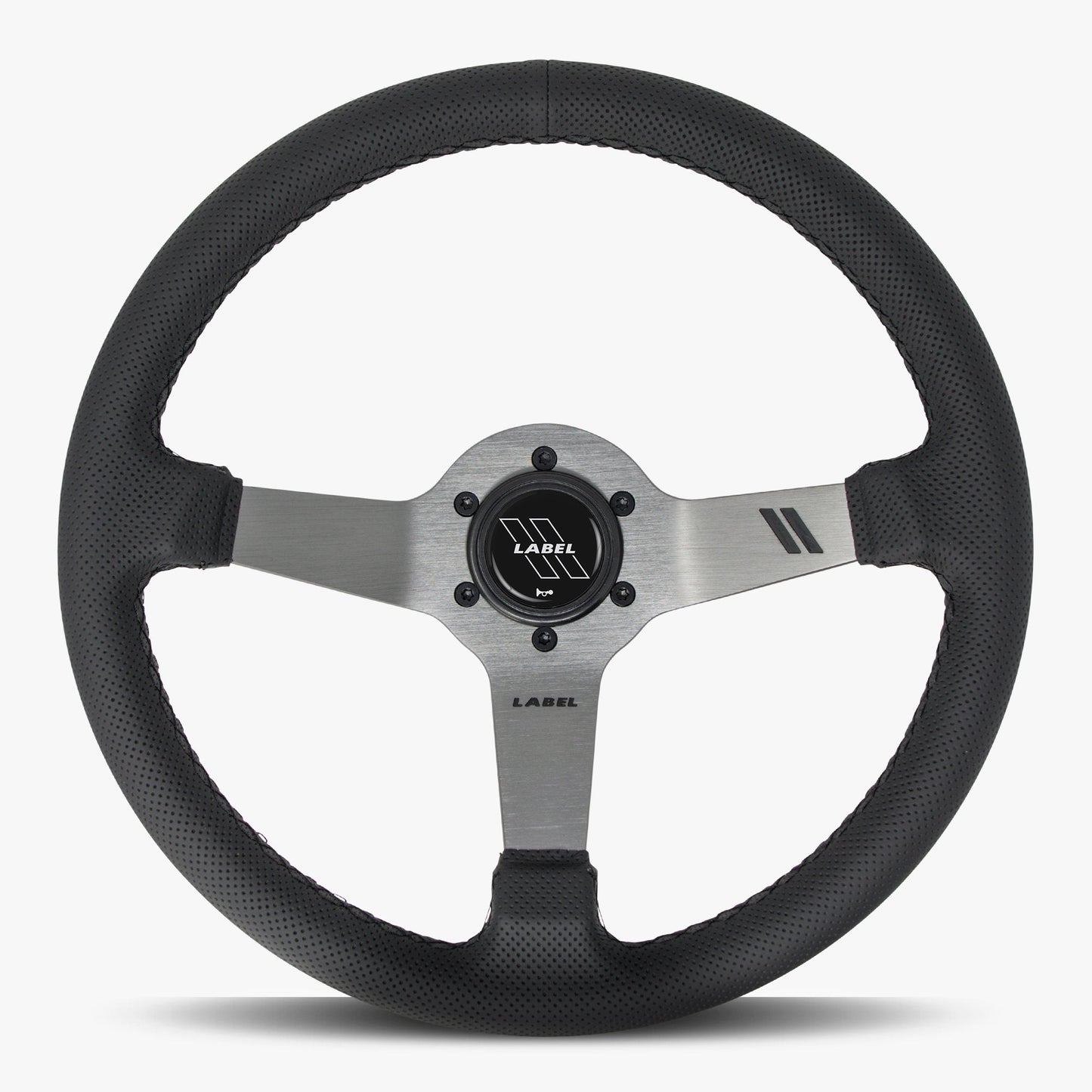 The Classic Black Perforated Leather Steering Wheel with Graphite Spoke and Black Stitch