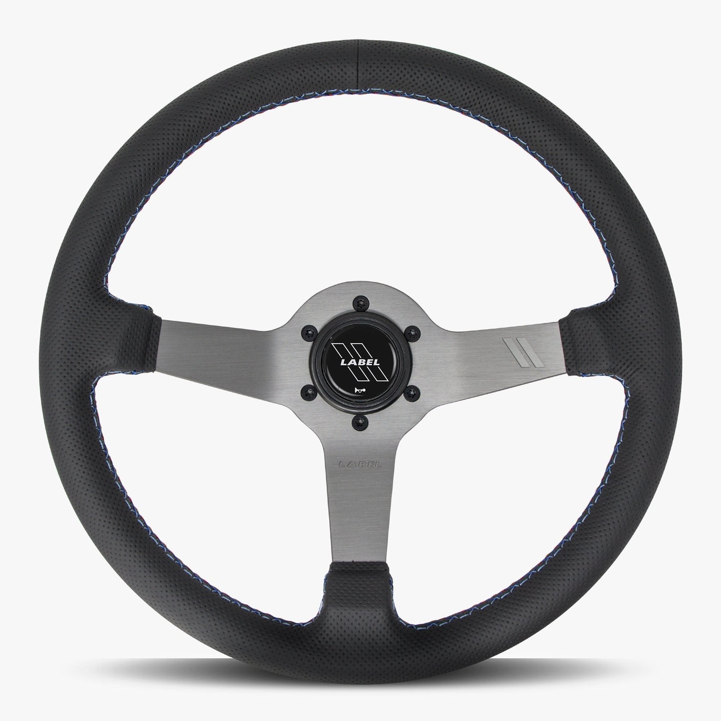 The Classic Black Perforated Leather Steering Wheel with Graphite Spoke and Bavarian Stitch