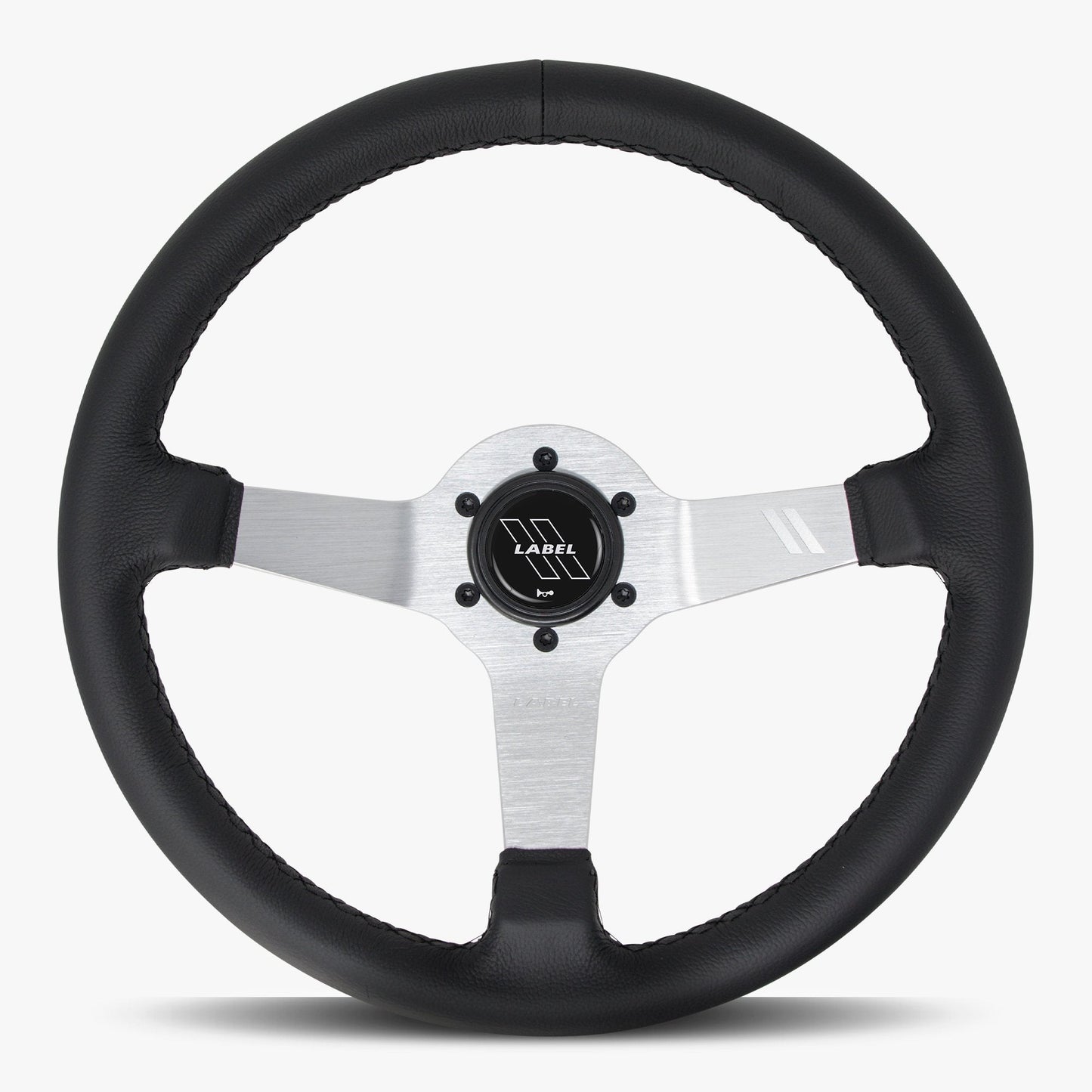 The Classic Black Leather Steering Wheel with Silver Spoke and Black Stitch