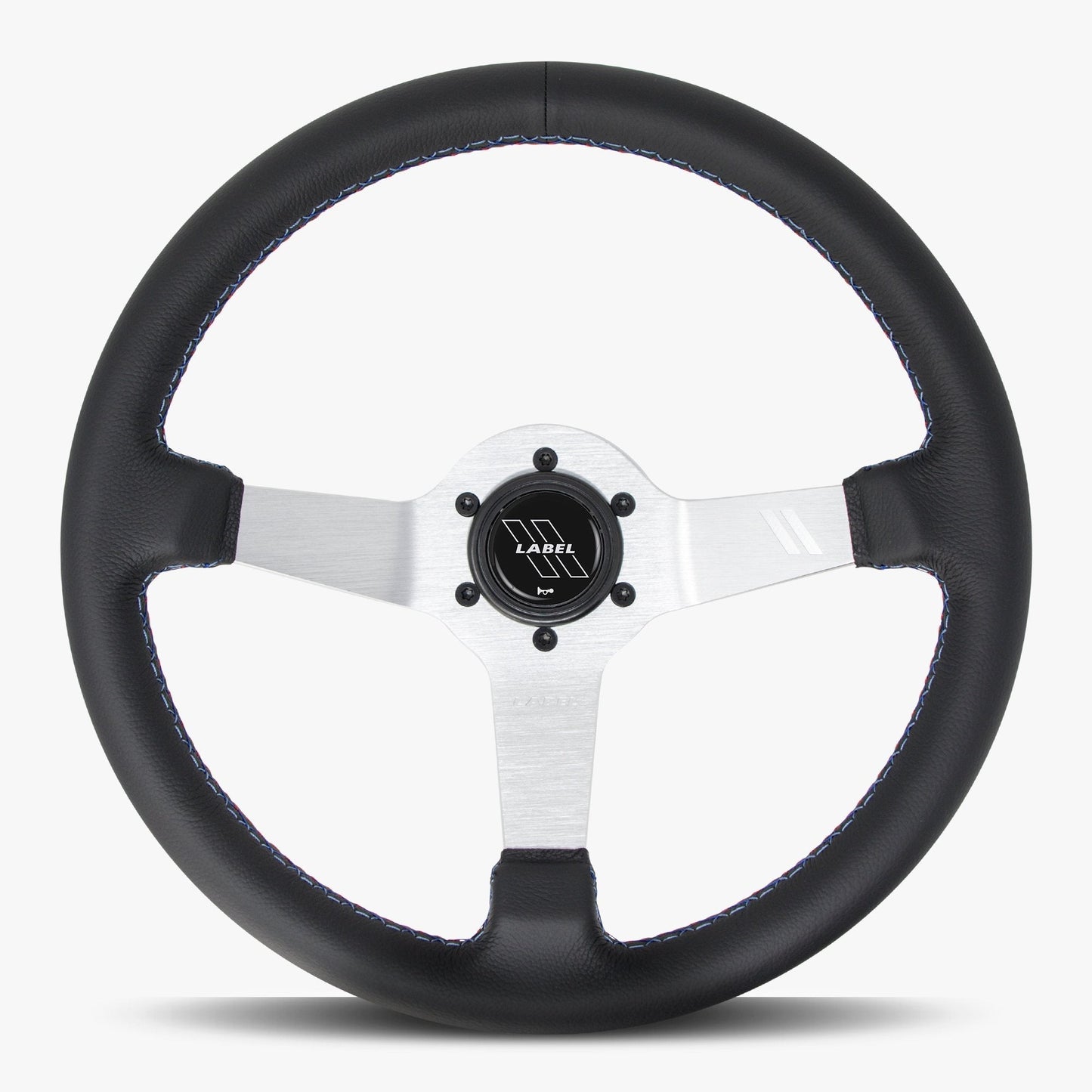 The Classic Black Leather Steering Wheel with Silver Spoke and Bavarian Stitch