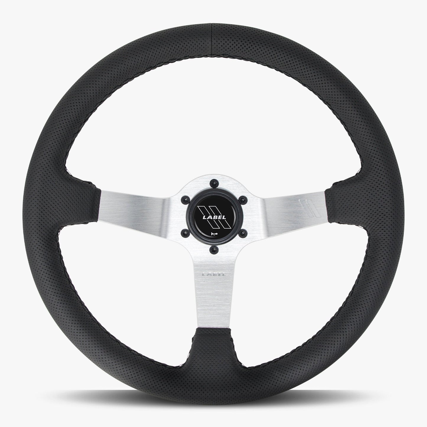 The Classic Black Perforated Leather Steering Wheel with Silver Spoke and Black Stitch