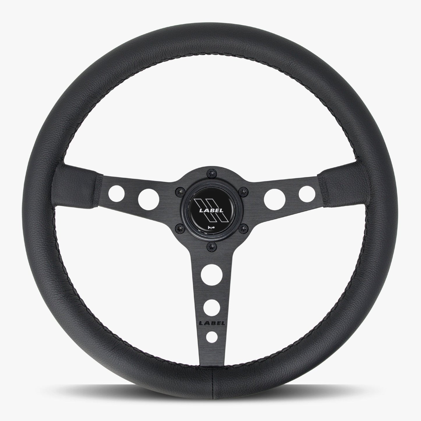 Daytona 350mm Black Leather Steering Wheel with Black Spoke and Black Stitching
