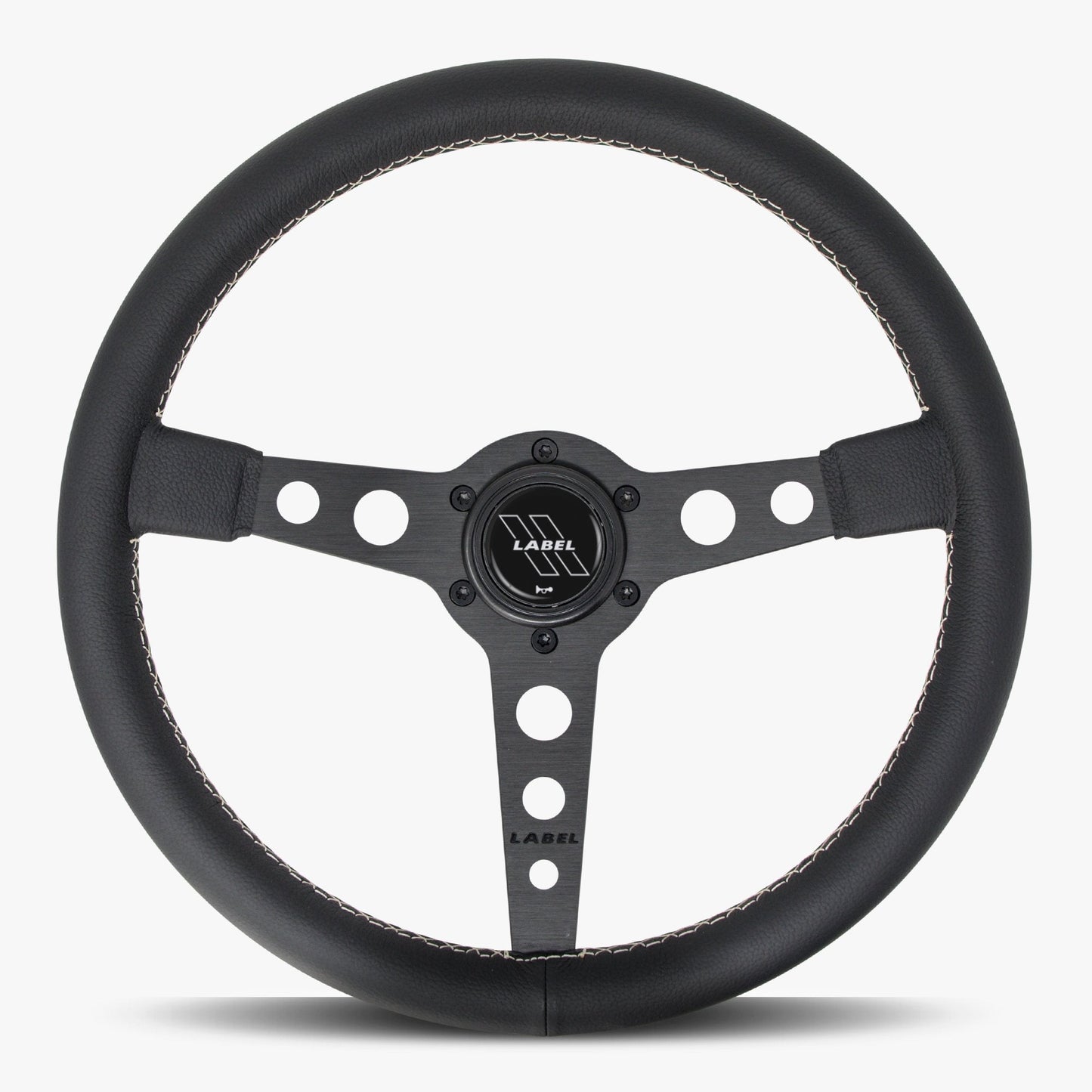 Daytona 350mm Black Leather Steering Wheel with Black Spoke and White Stitching
