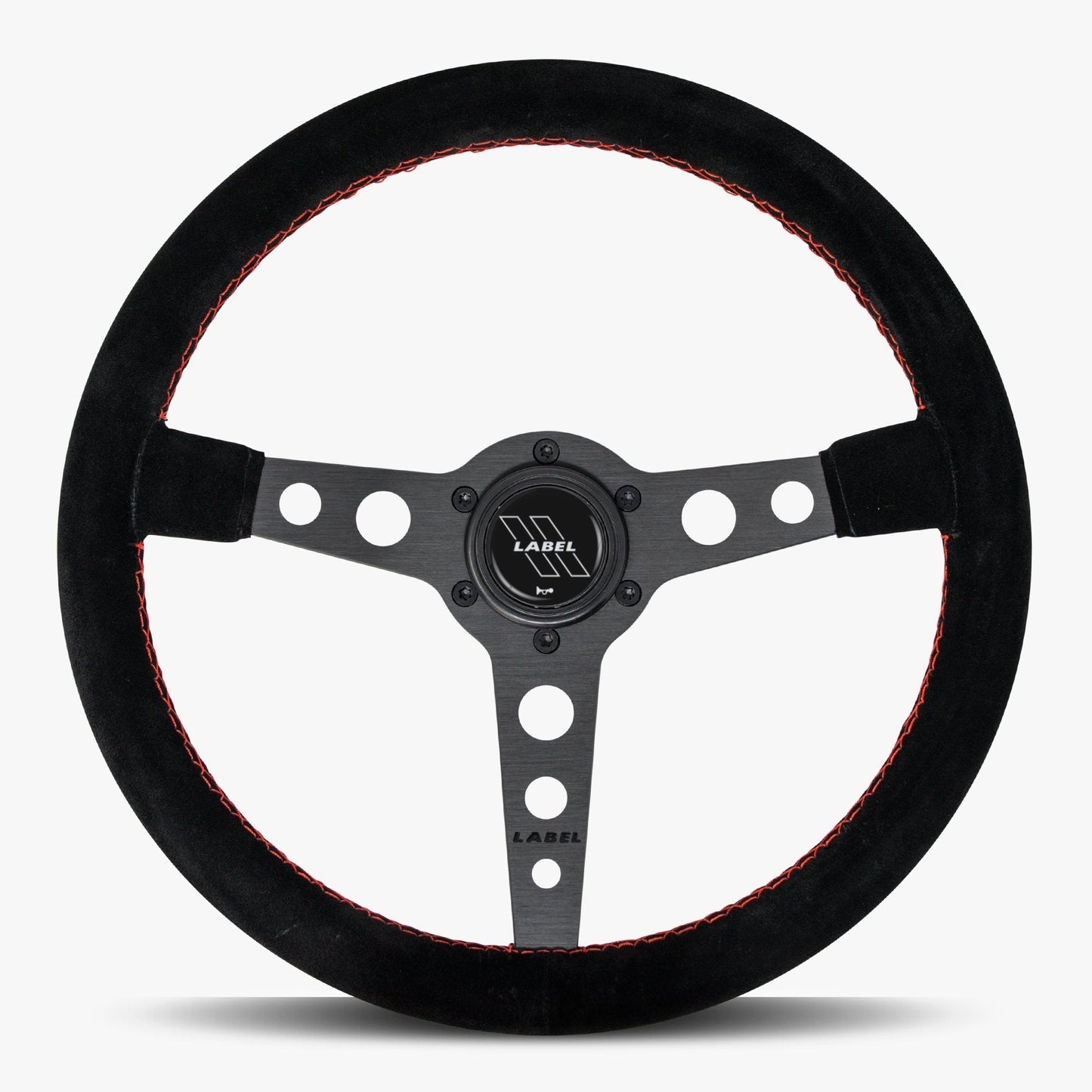 The Daytona Black Alcantara Suede Steering Wheel with Black Spoke and Red Stitch