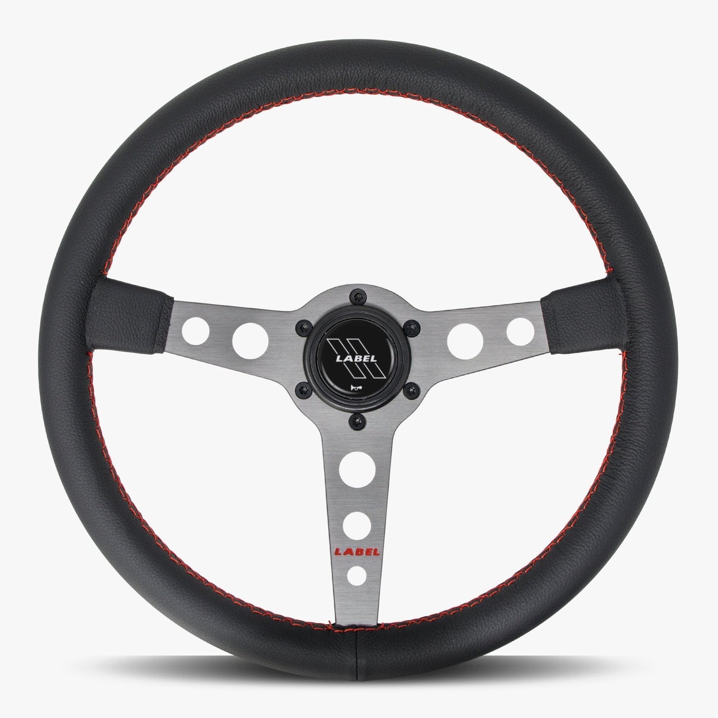 The Daytona Black Leather Steering Wheel with Graphite Spoke and Red Stitch