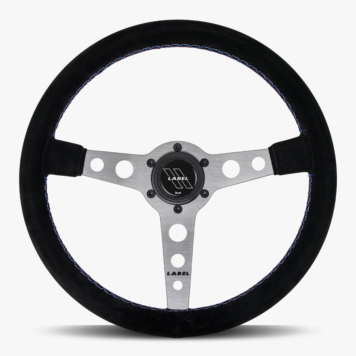 The Daytona Black Alcantara Suede Steering Wheel with Graphite Spoke and Bavarian Stitch