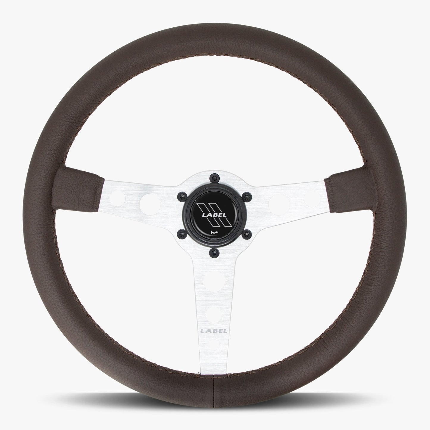 The Daytona Nappa Brown Leather Steering Wheel with Silver Spoke and Brown Stitch