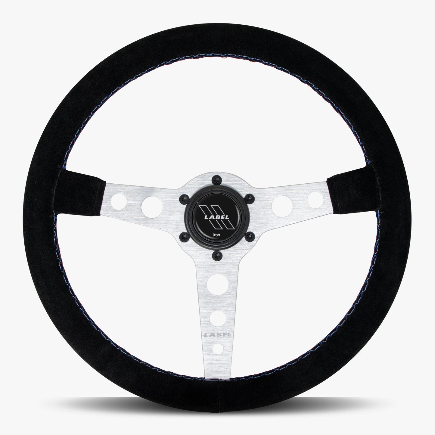The Daytona Black Alcantara Suede Steering Wheel with Silver Spoke and Bavarian Stitch