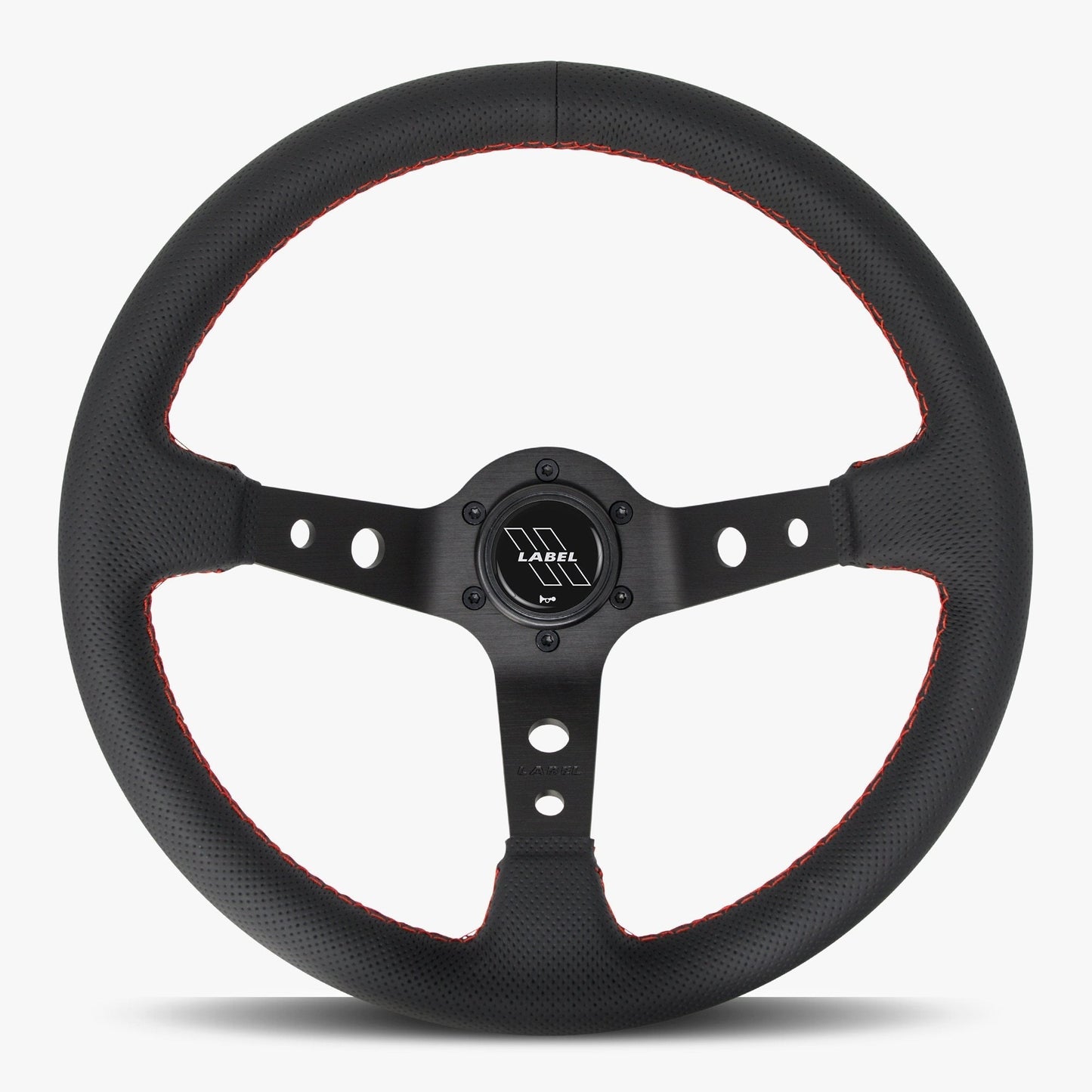 The Daytona Black Perforated Leather Steering Wheel with Black Spoke and Red Stitch