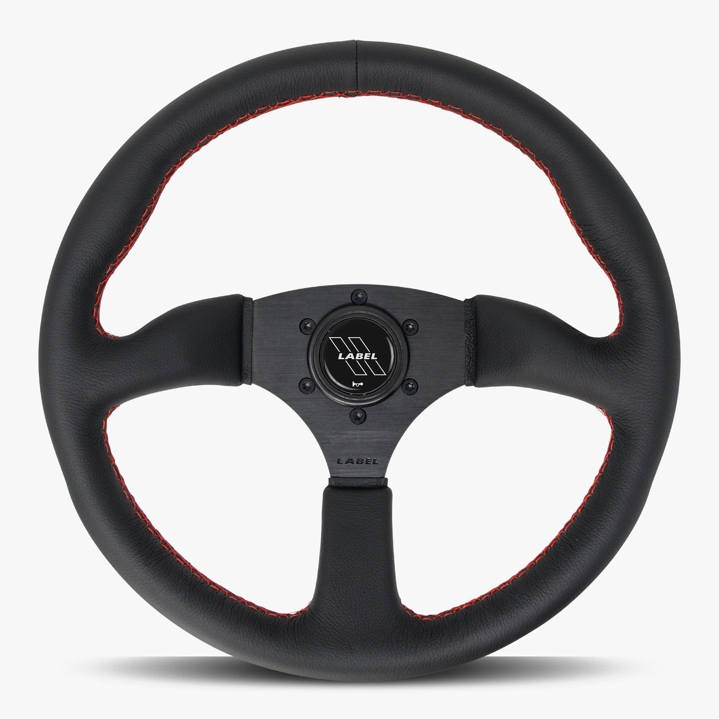 The Performa Black Leather Steering Wheel with Black Spoke and Red Stitch