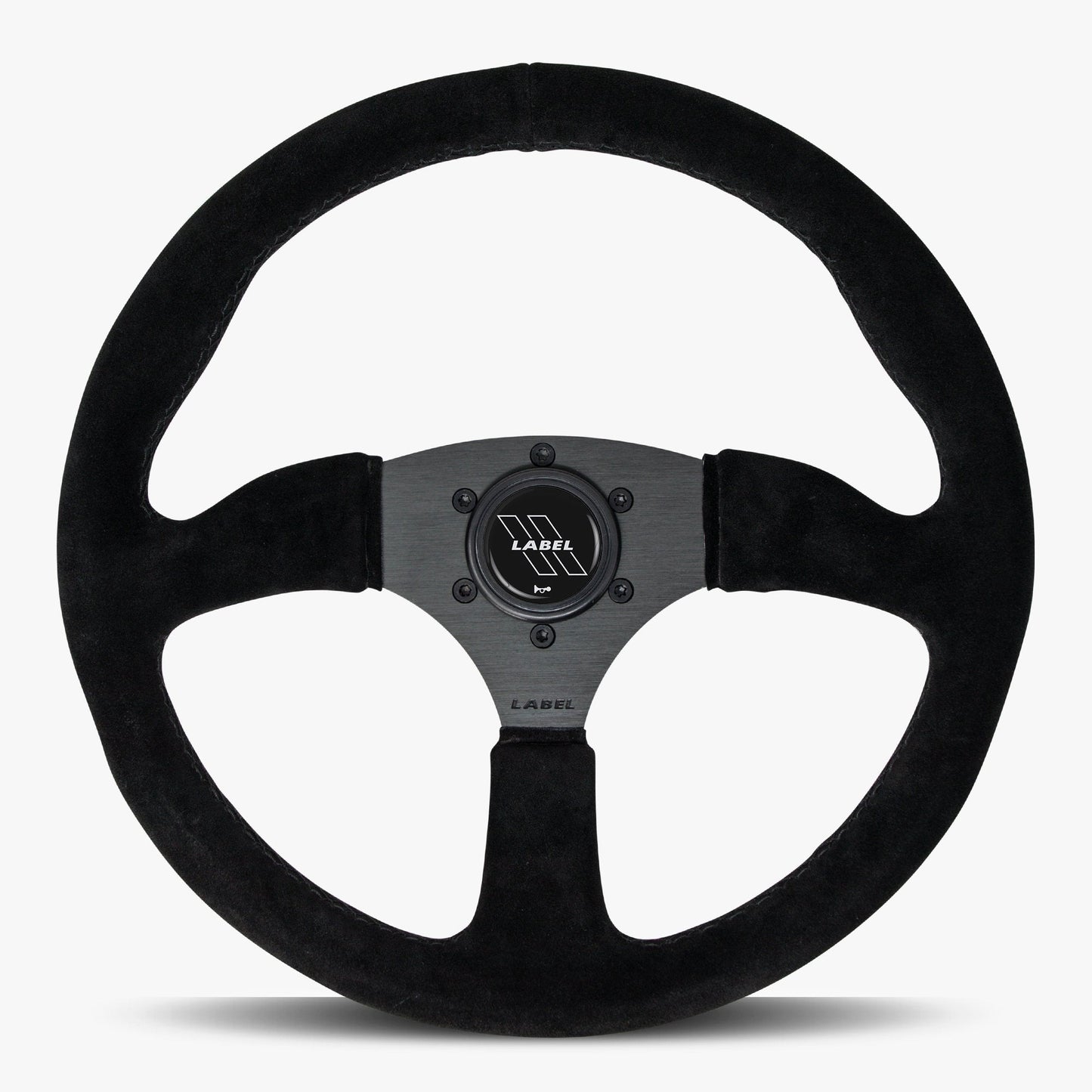 The Performa Black Alcantara Suede Steering Wheel with Black Spoke and Black Stitch