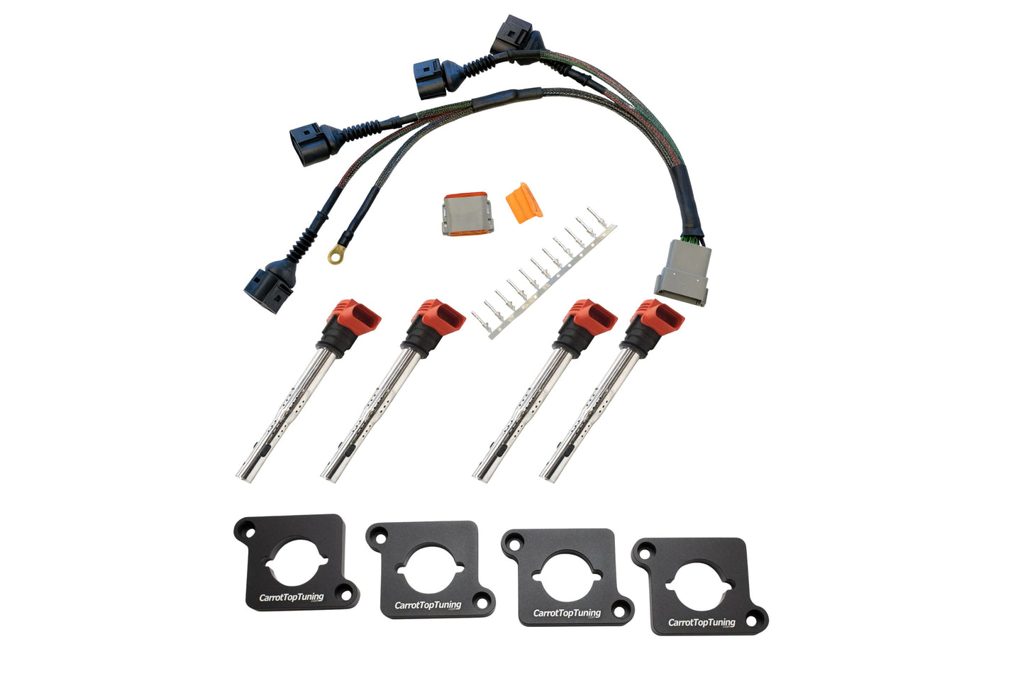 Audi VW 1.8T to 2.0T FSI Coil Conversion Harness Kit – ICM Delete with Billet Adapter Plates (A4, Golf, Jetta, Passat)