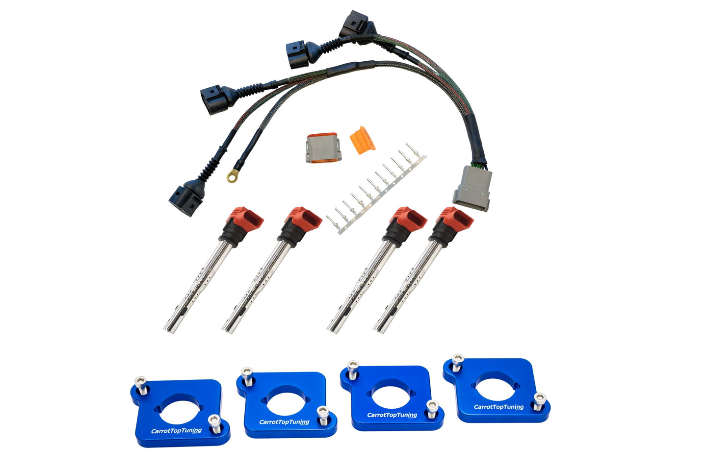 Audi VW 1.8T to 2.0T FSI Coil Conversion Harness Kit – ICM Delete with Billet Adapter Plates (A4, Golf, Jetta, Passat)