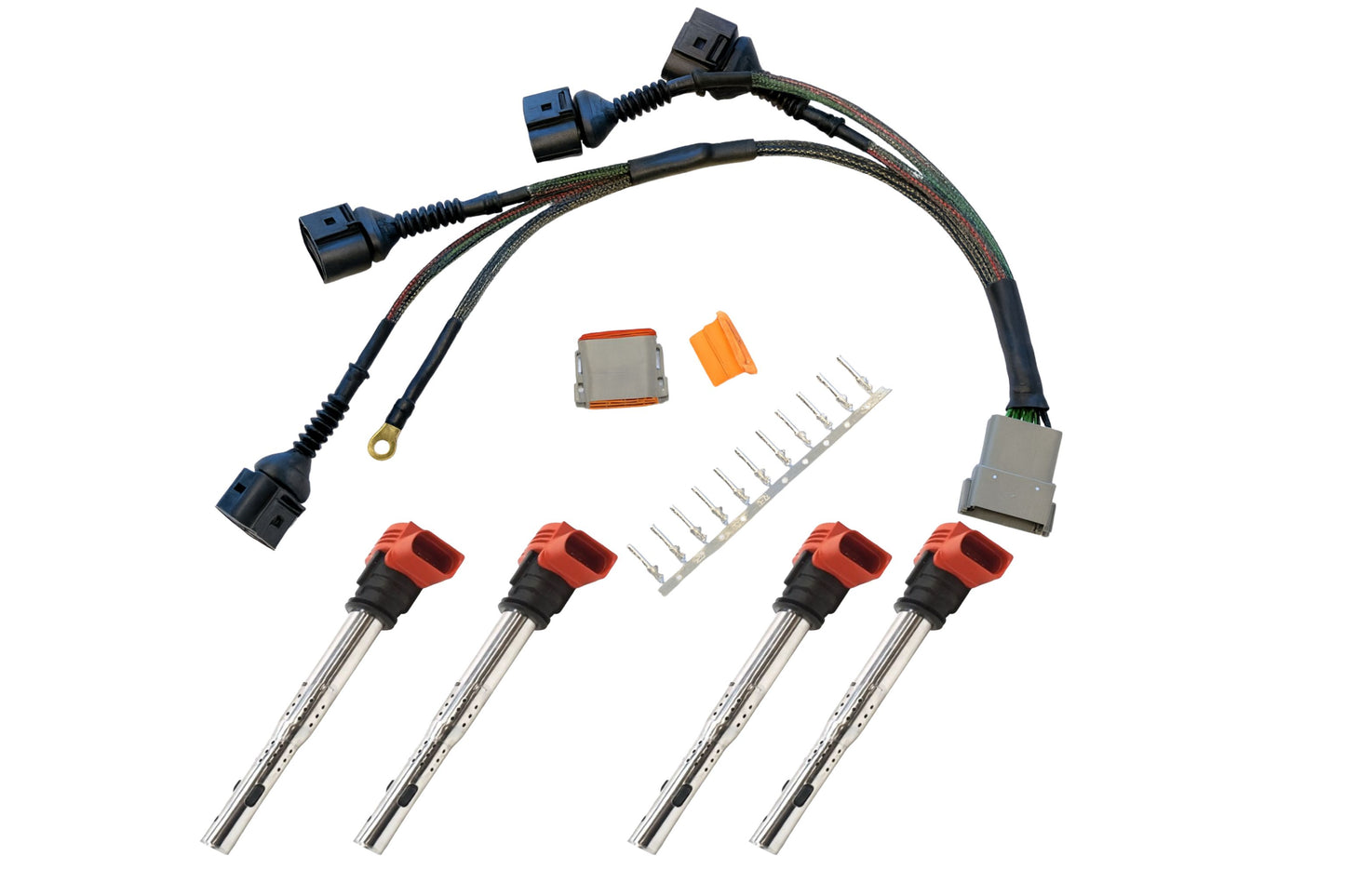 Audi VW 1.8T to 2.0T FSI Coil Conversion Harness Kit – ICM Delete with Billet Adapter Plates (A4, Golf, Jetta, Passat)