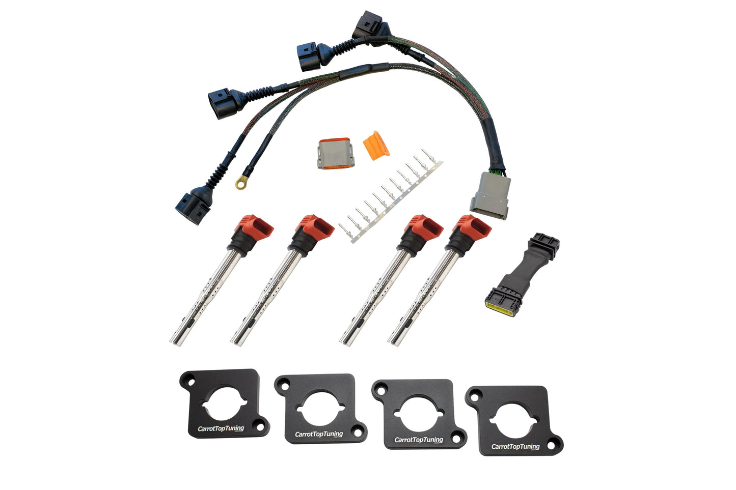 Audi VW 1.8T to 2.0T FSI Coil Conversion Harness Kit – ICM Delete with Billet Adapter Plates (A4, Golf, Jetta, Passat)