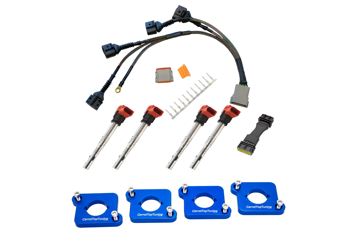 Audi VW 1.8T to 2.0T FSI Coil Conversion Harness Kit – ICM Delete with Billet Adapter Plates (A4, Golf, Jetta, Passat)