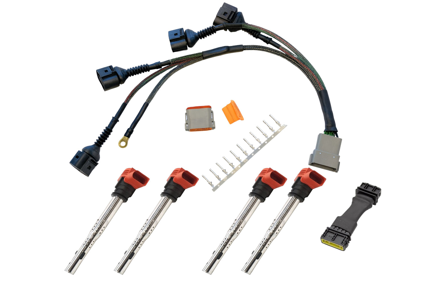 Audi VW 1.8T to 2.0T FSI Coil Conversion Harness Kit – ICM Delete with Billet Adapter Plates (A4, Golf, Jetta, Passat)