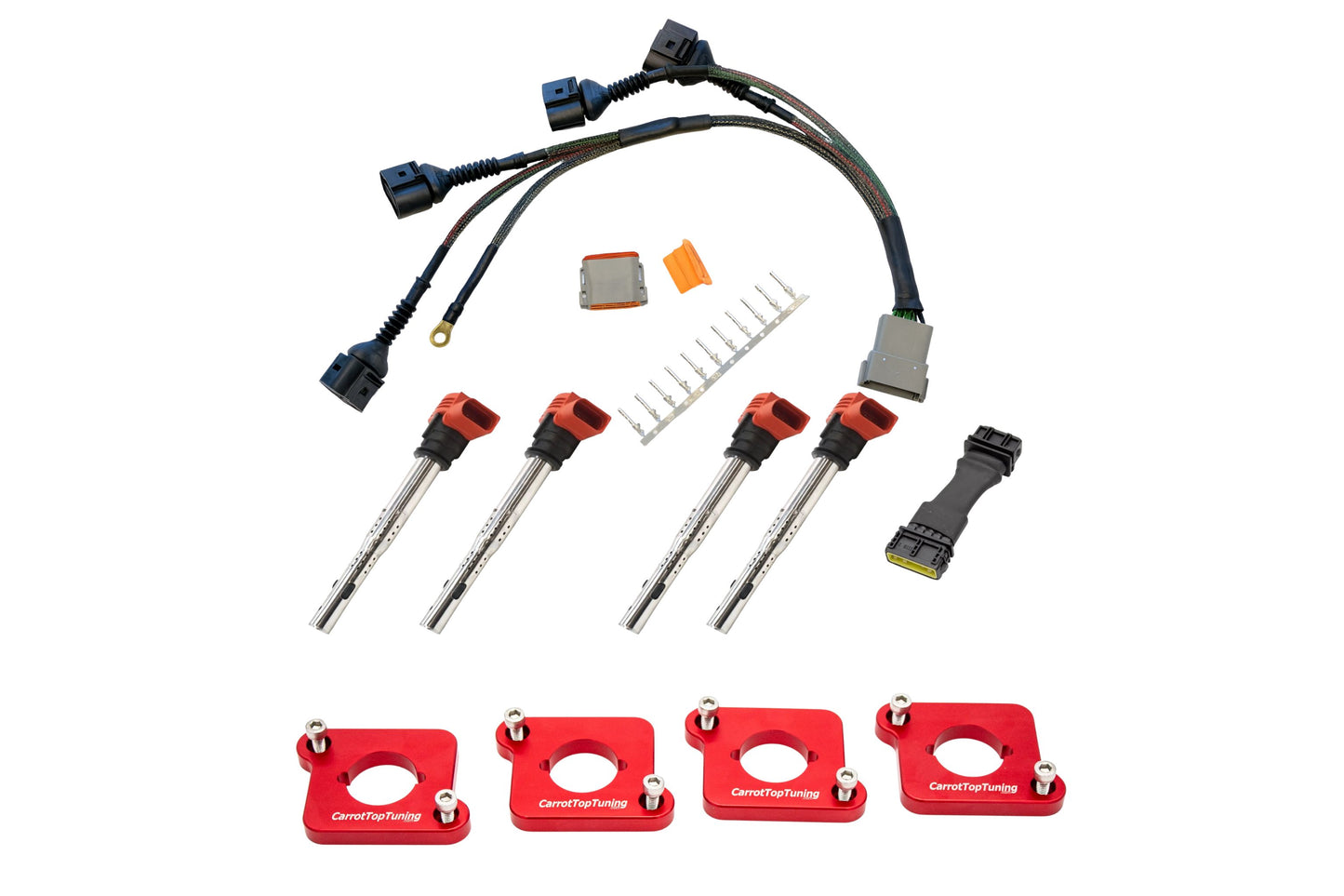 Audi VW 1.8T to 2.0T FSI Coil Conversion Harness Kit – ICM Delete with Billet Adapter Plates (A4, Golf, Jetta, Passat)