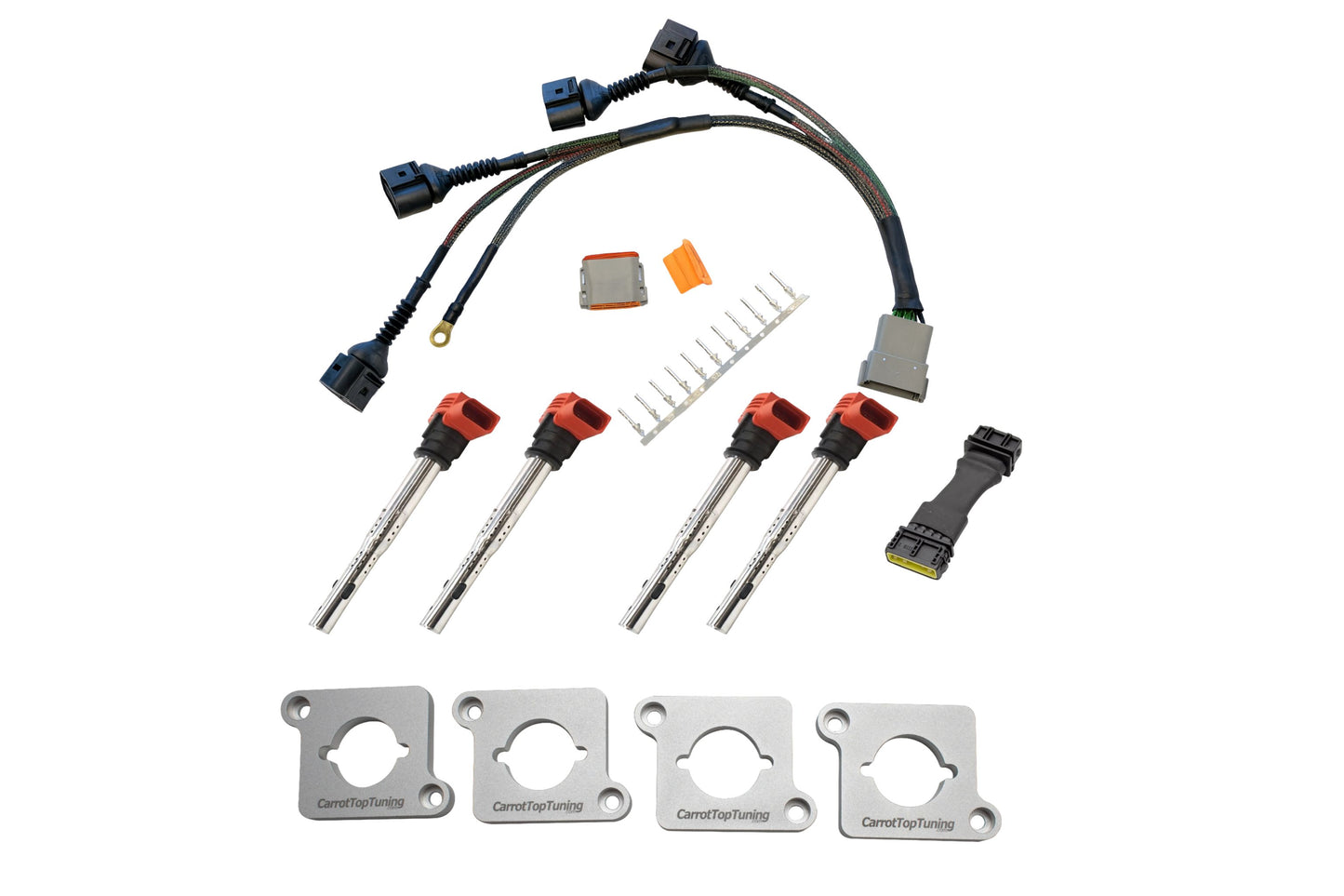 Audi VW 1.8T to 2.0T FSI Coil Conversion Harness Kit – ICM Delete with Billet Adapter Plates (A4, Golf, Jetta, Passat)