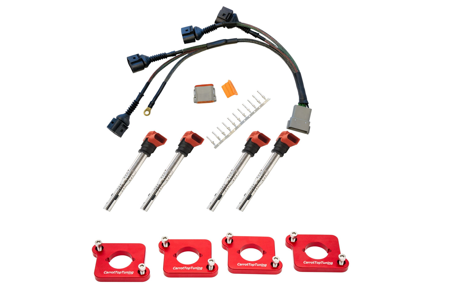 Audi VW 1.8T to 2.0T FSI Coil Conversion Harness Kit – ICM Delete with Billet Adapter Plates (A4, Golf, Jetta, Passat)