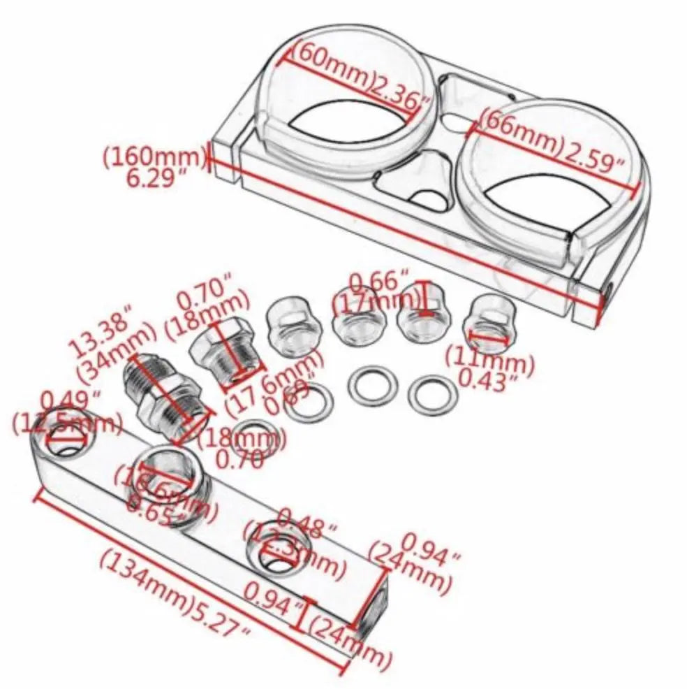 Billet Twin Dual Bosch 044 380lph AEM Fuel Pump Outlet Manifold Mounting Bracket JSR-DRP