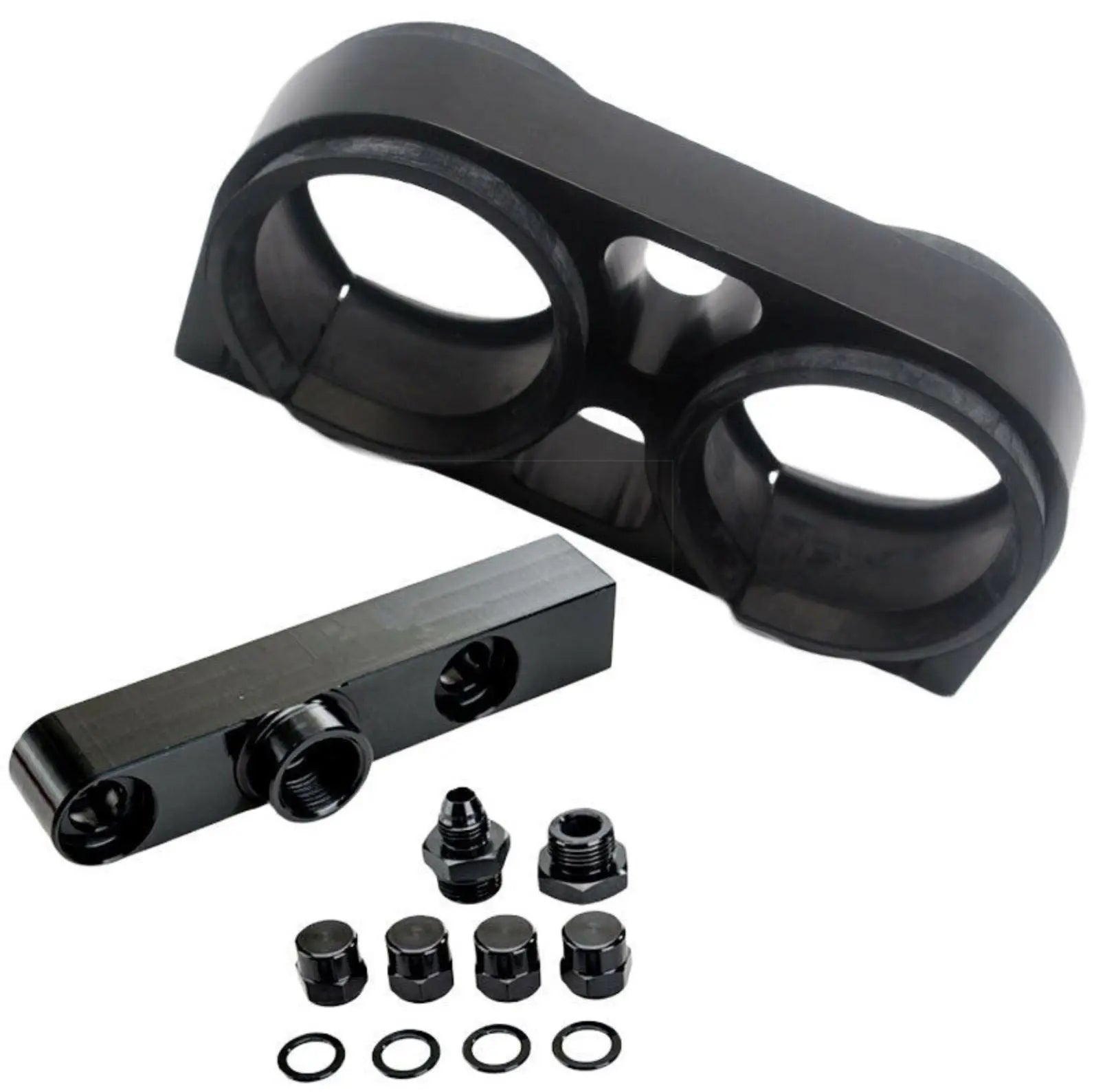 Billet Twin Dual Bosch 044 380lph AEM Fuel Pump Outlet Manifold Mounting Bracket JSR-DRP