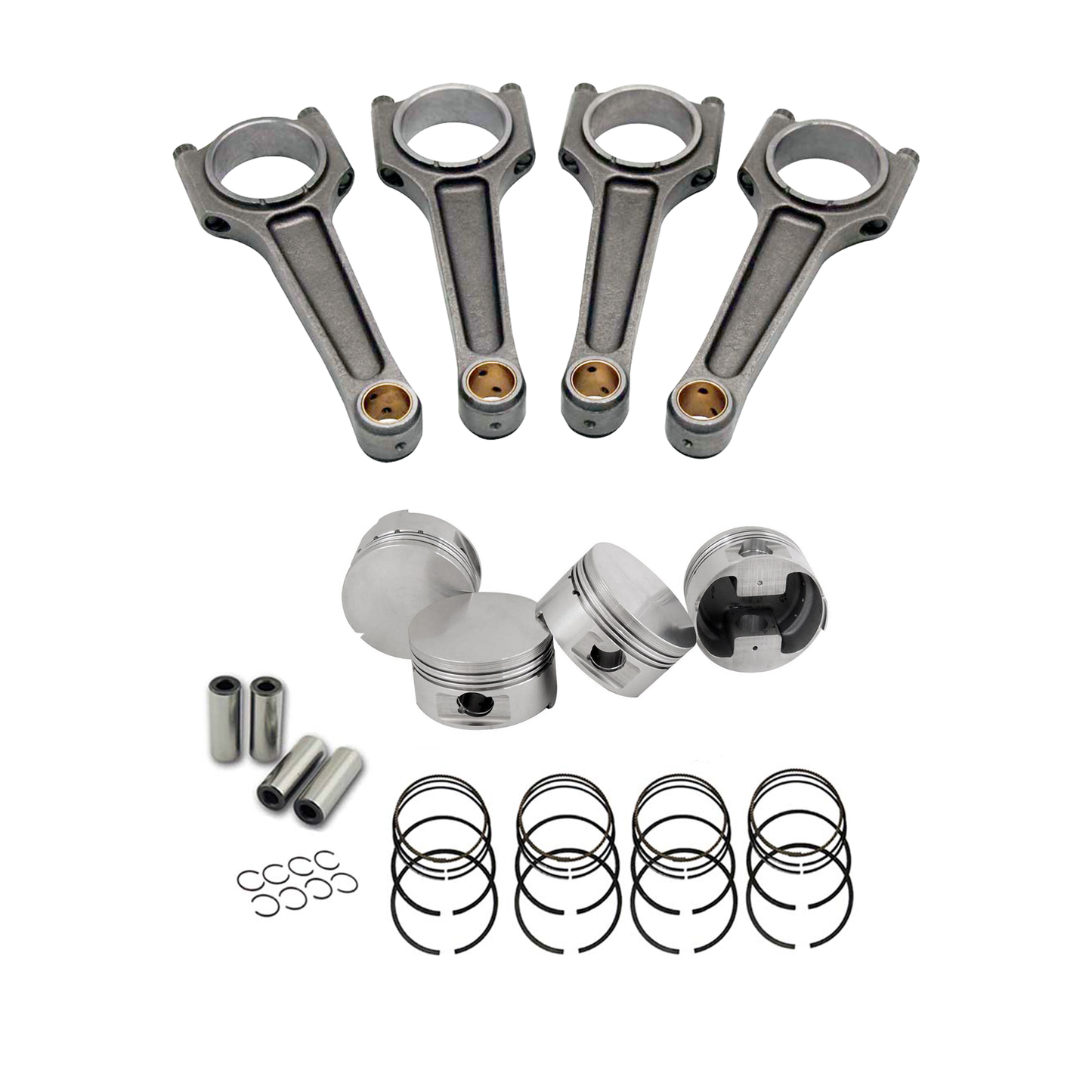 Forged flat top piston and rings set 83.5mm VW ABA 2.0L 8V + VW 159mm x 20mm High Performance Steel Basic Connecting Rod set 3/8" bolt (1000hp)