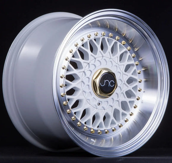 JNC004S White Machined Lip Gold Rivets JNC Wheels