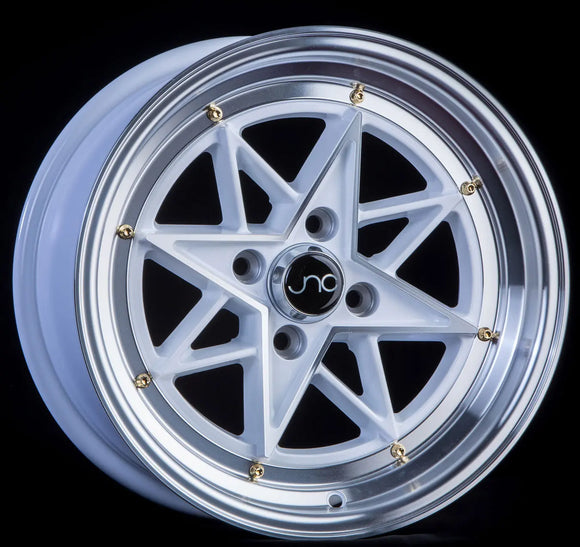 JNC025 White Machined Face Gold Rivets JNC Wheels