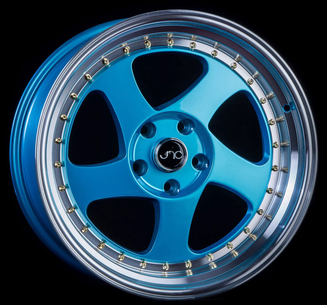 JNC034 Teal Blue Machine Lip Gold Rivets JNC Wheels