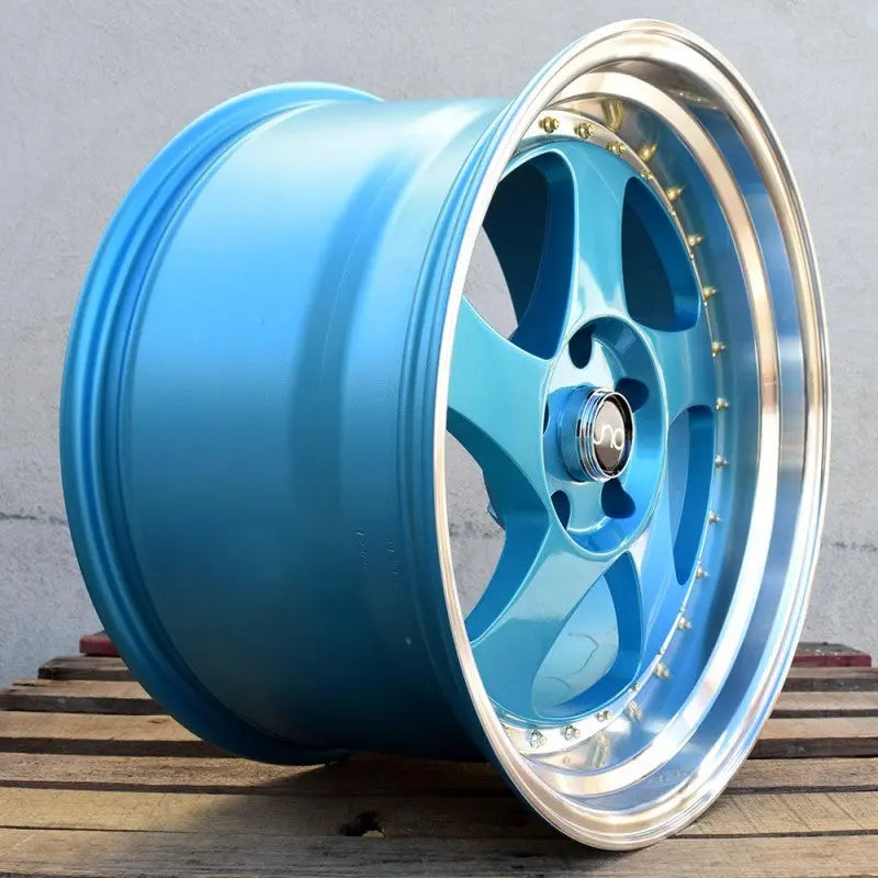 JNC034 Teal Blue Machine Lip Gold Rivets JNC Wheels