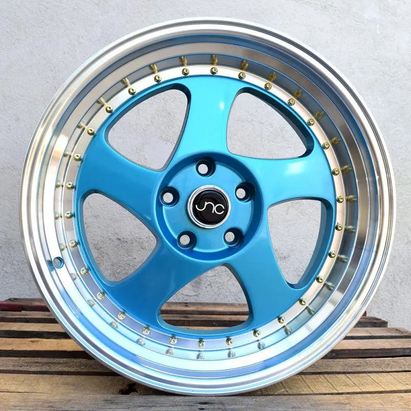 JNC034 Teal Blue Machine Lip Gold Rivets JNC Wheels