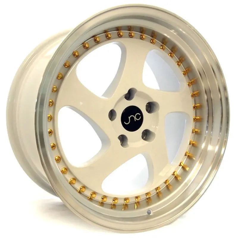 JNC034 White Machined Lip Gold Rivets JNC Wheels