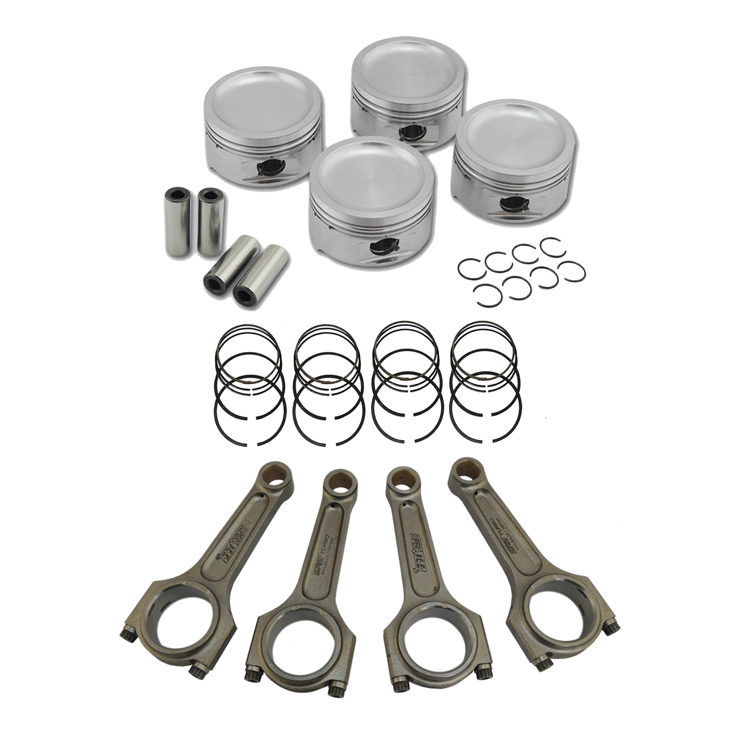 Forged piston and rings set 82,5mm VW 2.0L 8V + VW 144MM X 20MM SUPER A CONNECTING ROD SET 3/8" BOLT (1000HP)