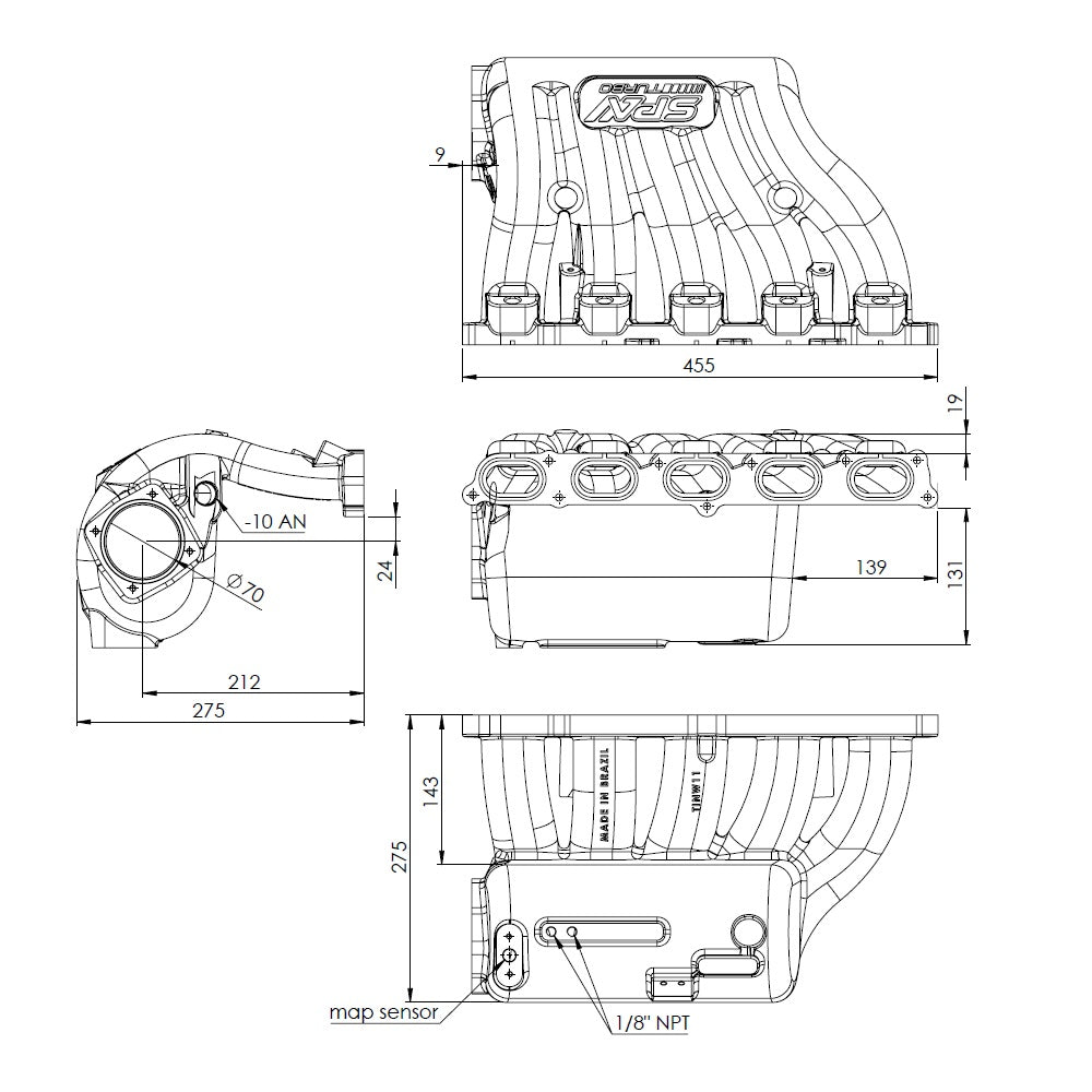 VW 2.5L 5 CYLINDER 20V 07K CAST ALUMINUM INTAKE MANIFOLD - WITH 5 INJECTORS FUEL RAIL - PRE SALE