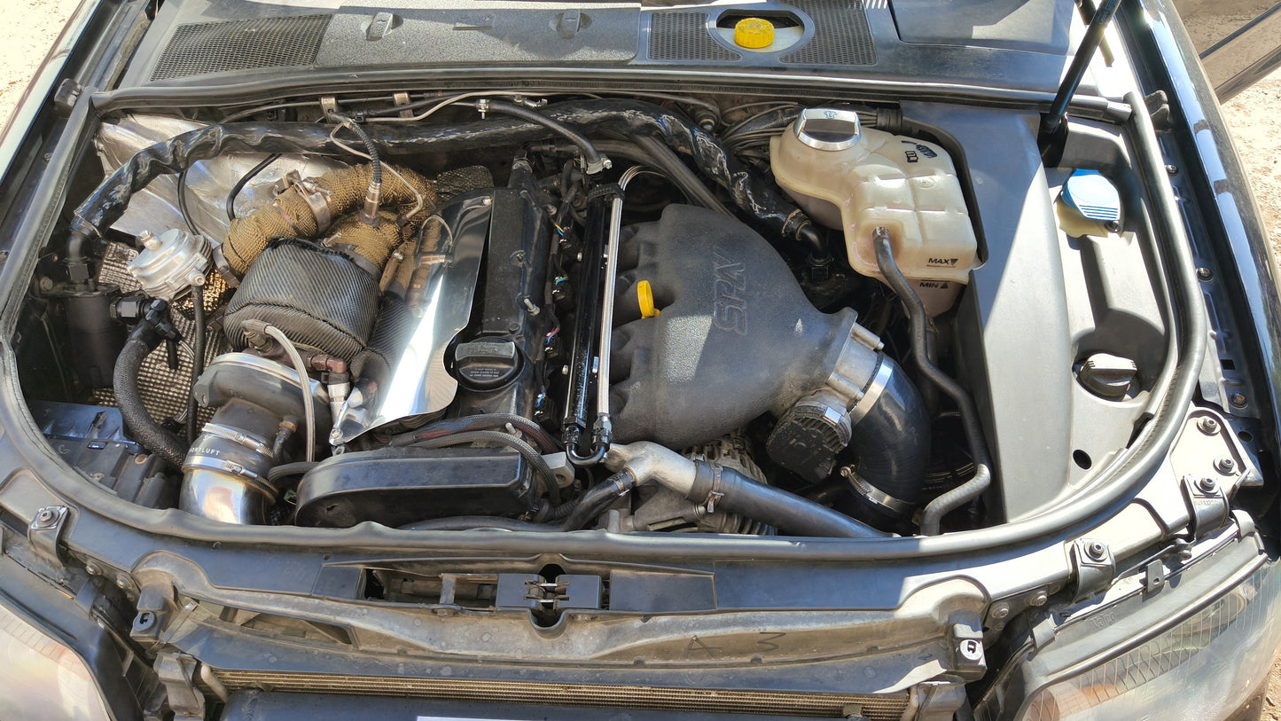 Cast Aluminum Intake Manifold for longitudinal VW/AUDI 1.8T with 4 injectors Fuel Rail Kit (OEM throttle) Black