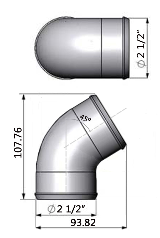 2.5" tight radius 45° elbow intake pipe